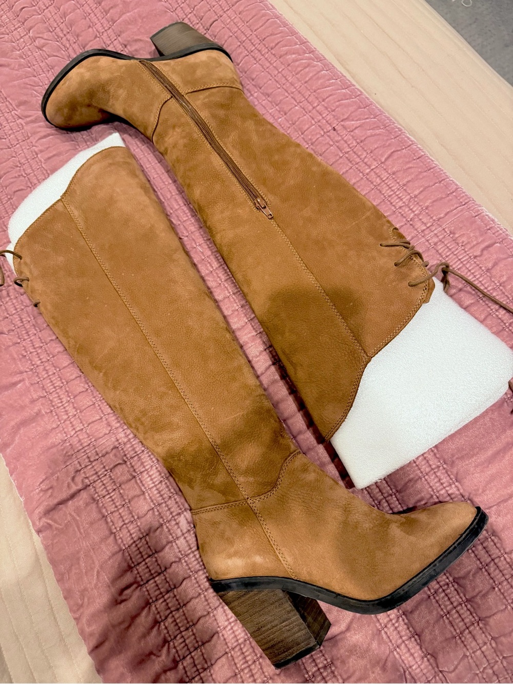 Lucky Brand Over-the-Knee Suede Boots in Tan